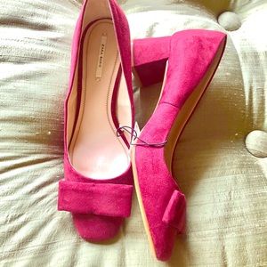 NWT Zara Vegan Suede Burgundy shoes a/bow sz39